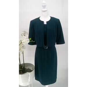 Sandra Darren Women's Teal 3/4 Sleeve Classic 2 Piece Sheath Jacket Dress Size 8